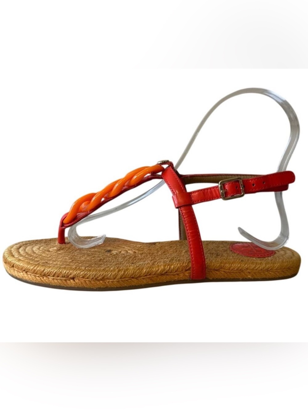 Tory Burch Everly Chain Link‎ Espadrille Sandals Orange Red 7